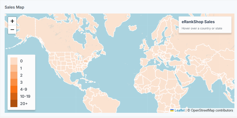 Screenshot of the Sales Map for eRank's Etsy store.