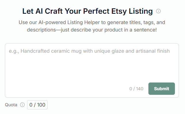Screenshot of eRank's AI Listing Helper Description Entry Field