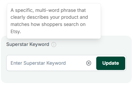A text box titled "Superstar Keyword" from eRank's Listing Audit tool.