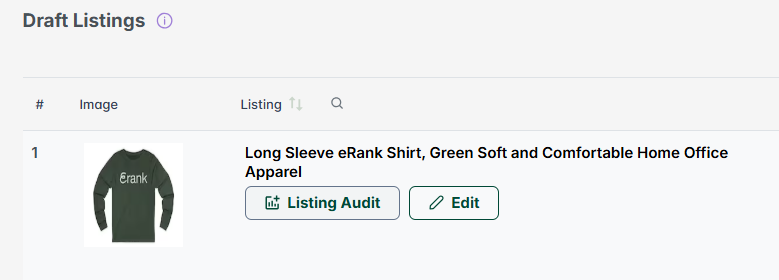 Screenshot from eRank's Draft Listings of a product listing in draft mode on Etsy.