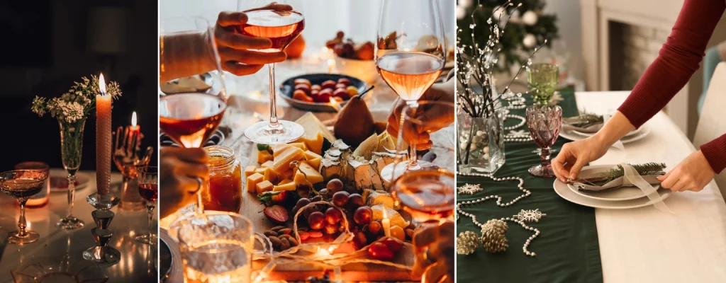 Elegant Supper Club banner with jewel-toned table linens, candlelight, mixed metals, and maximalist tablescape styling.